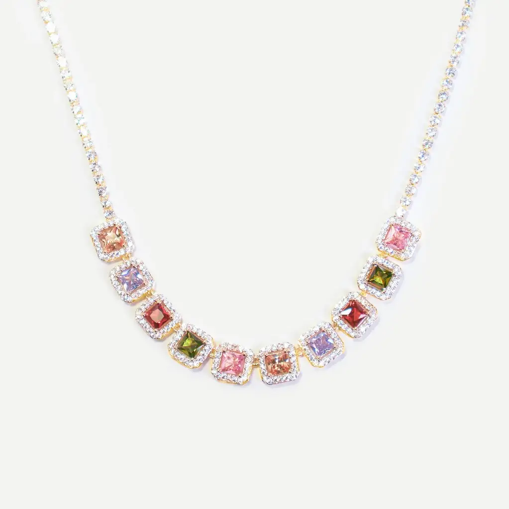 Multicolored Golden Tennis Necklace