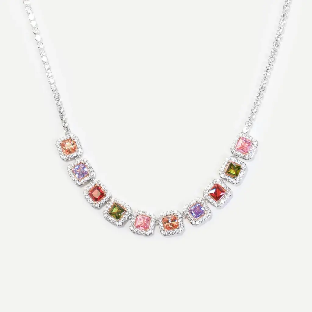 Multicolored Silver Tennis Necklace