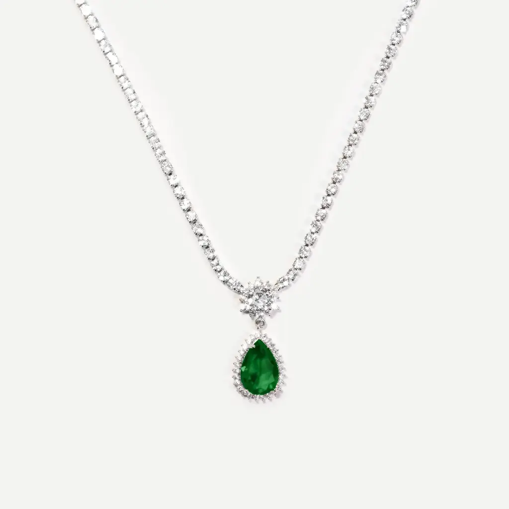 Green Teardrop Tennis Neckalce