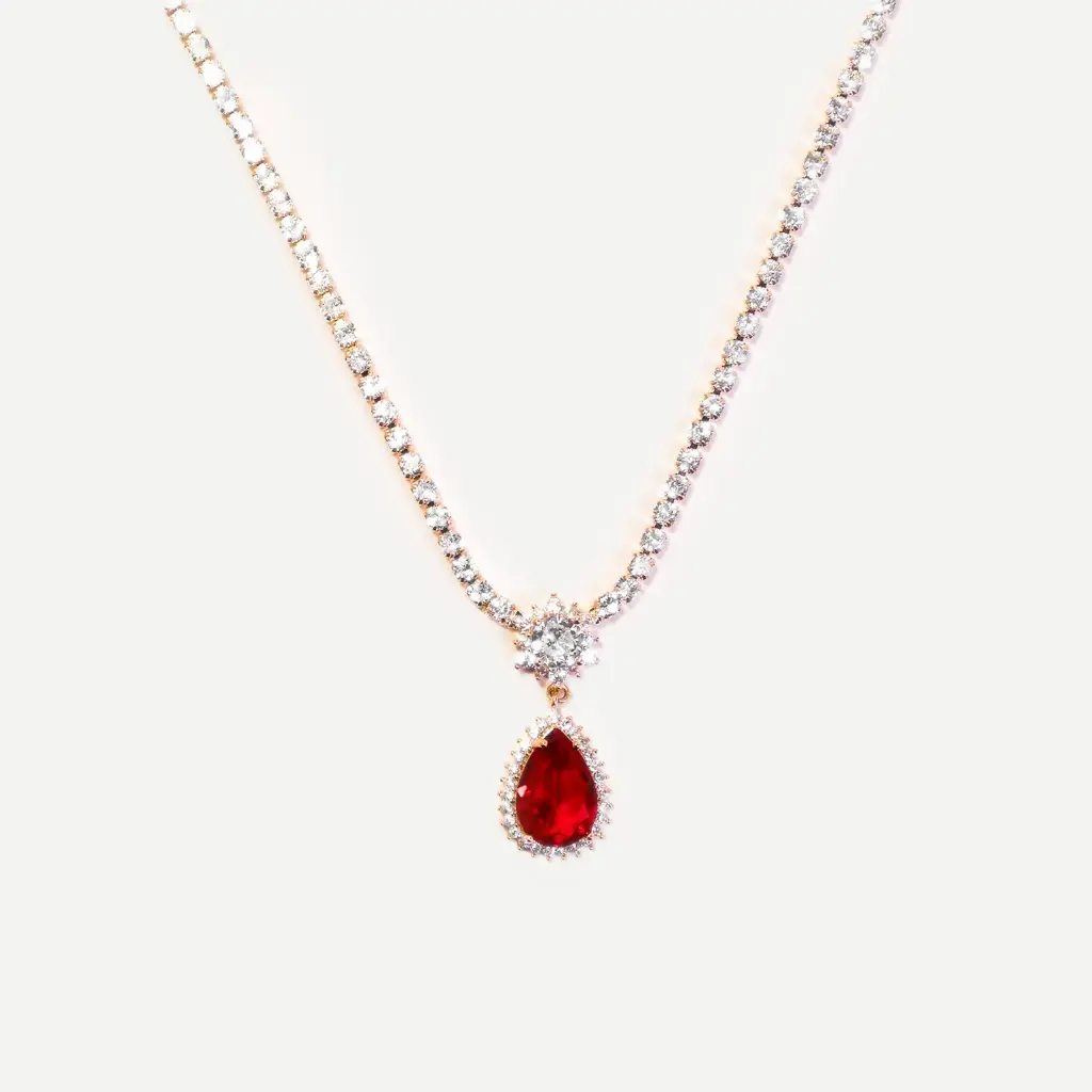 Red Teardrop Tennis Necklace