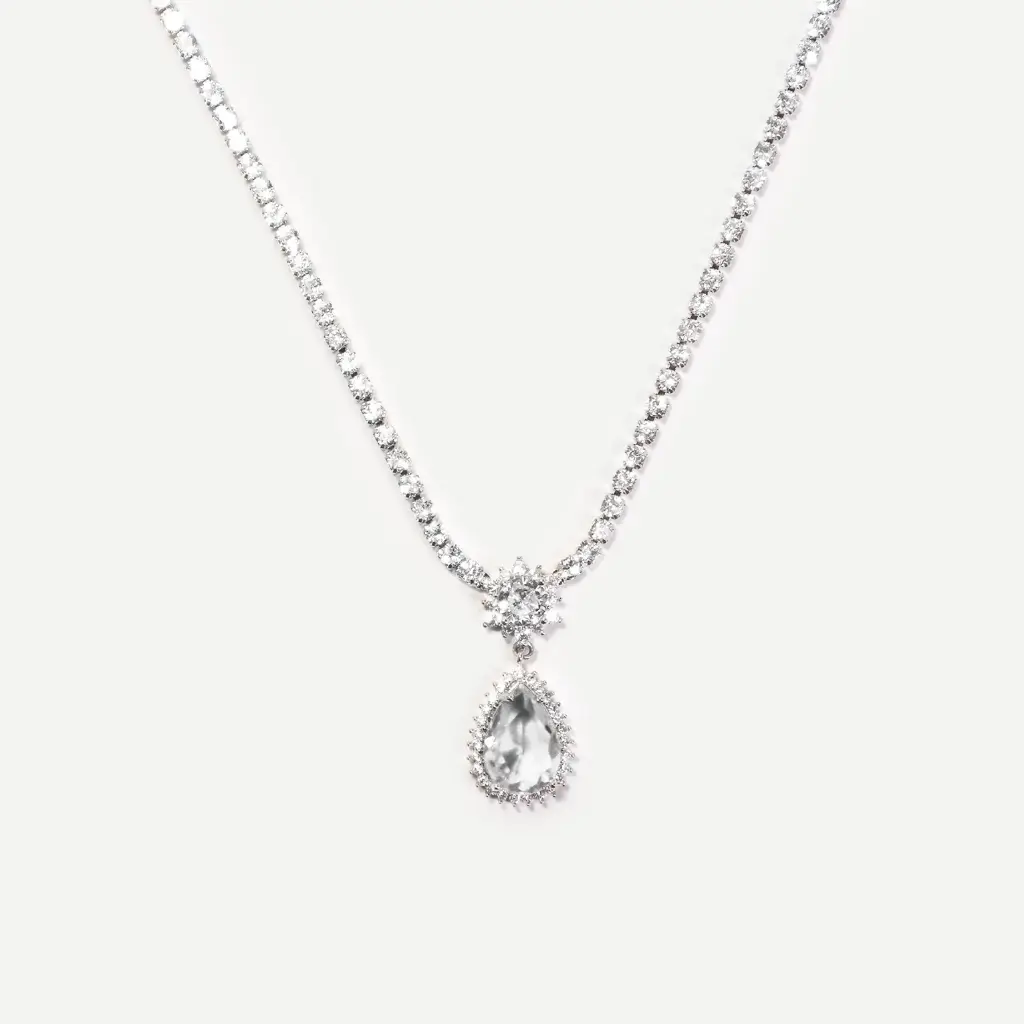 Silver Teardrop Tennis Necklace