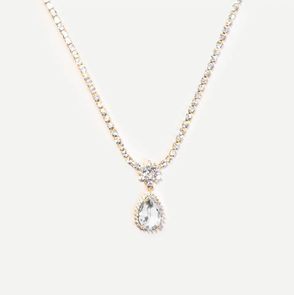 Golden Teardrop Tennis Necklace