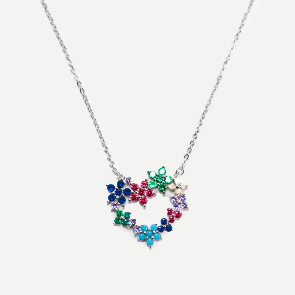 Multicolored Silver Heart Necklace