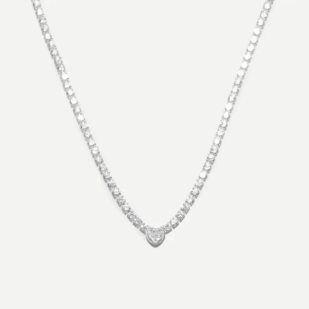 Silver Heart Tennis Necklace