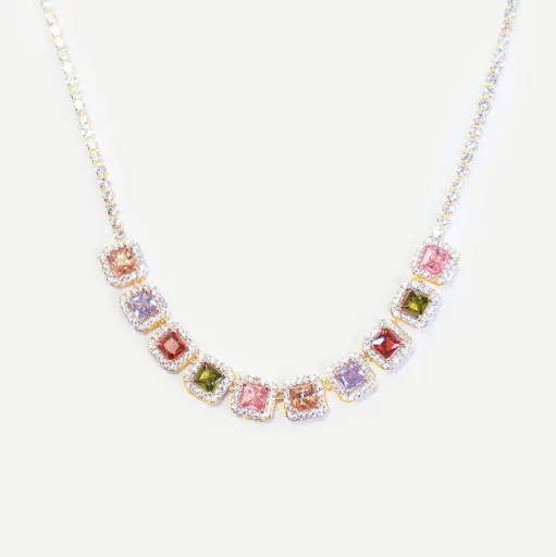 Multicolored Golden Tennis Necklace