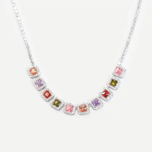 Multicolored Silver Tennis Necklace