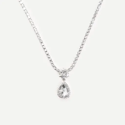 Silver Teardrop Tennis Necklace