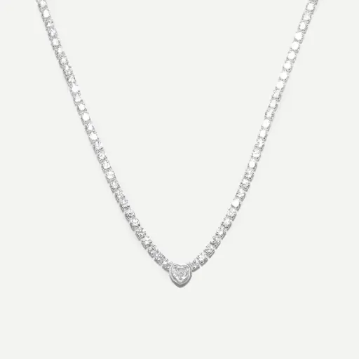 Silver Heart Tennis Necklace